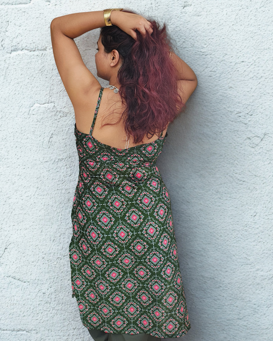 Sleeve Less Long Green Kurti