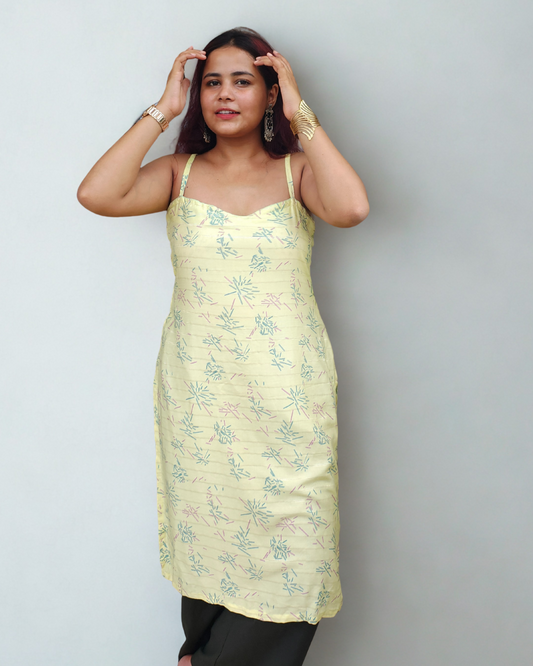 Sleeve Less Yellow Kurti