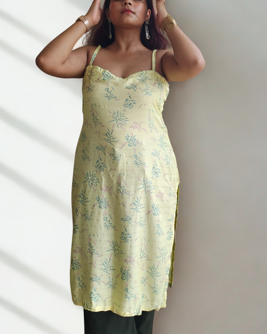 Sleeve Less Yellow Kurti