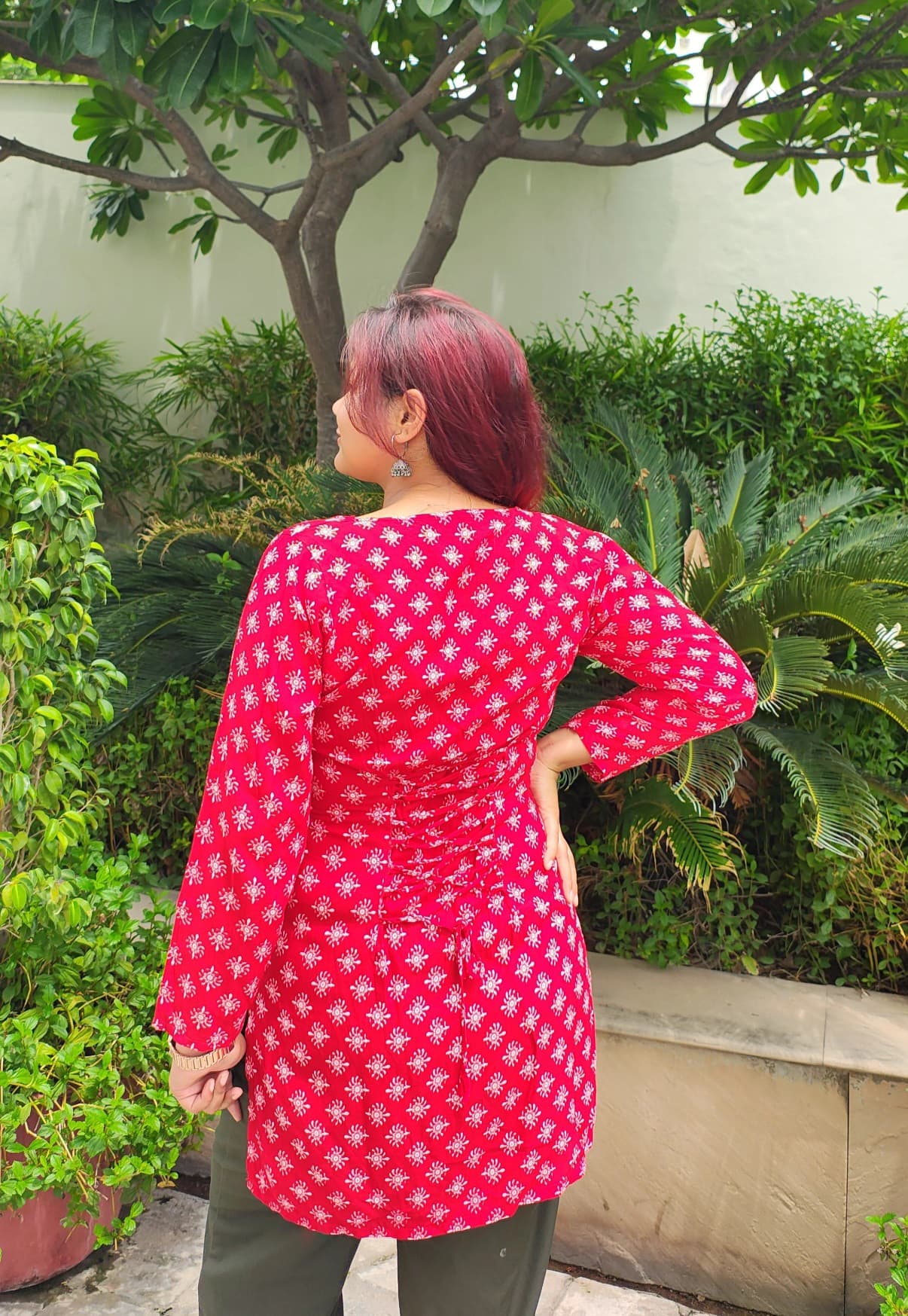 Floral Red Corset Back Kurti