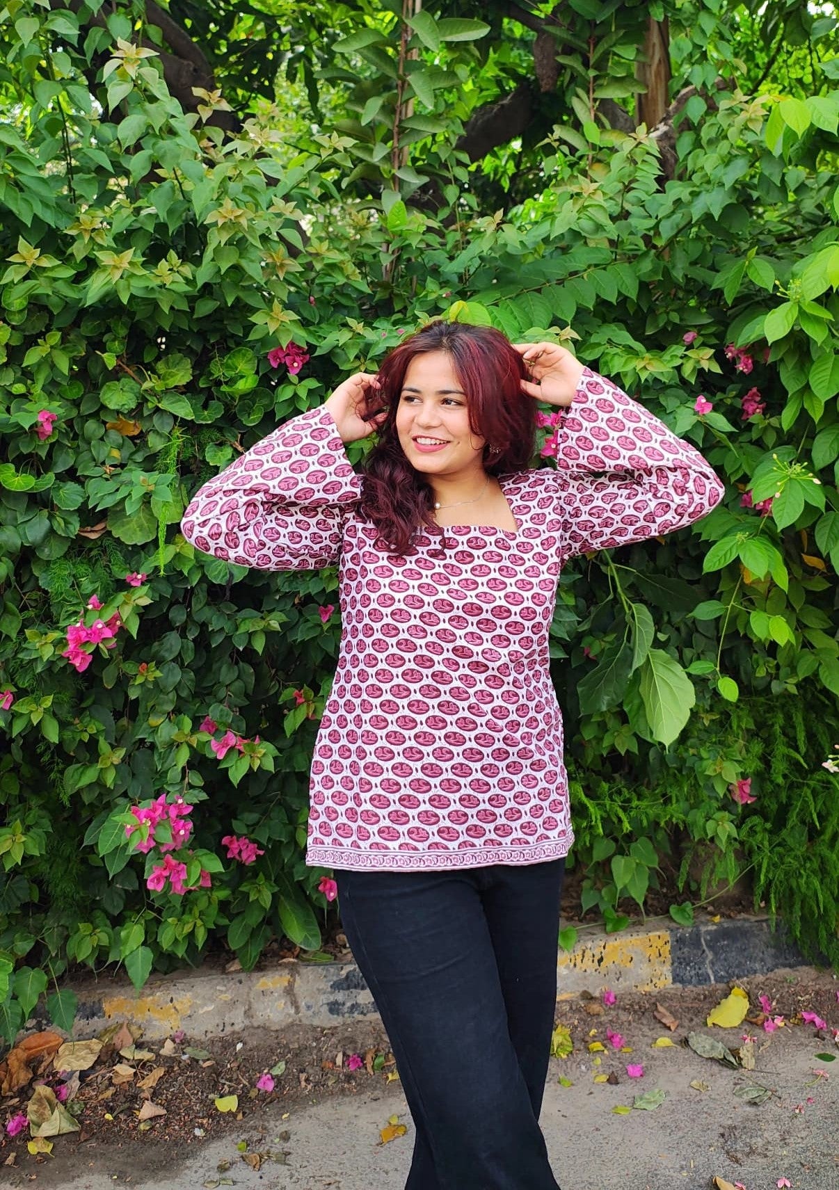 Dabu Print Square Neck Kurti