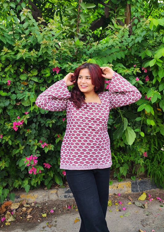 Dabu Print Square Neck Kurti