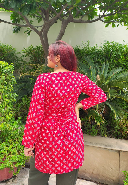 Floral Red Corset Back Kurti